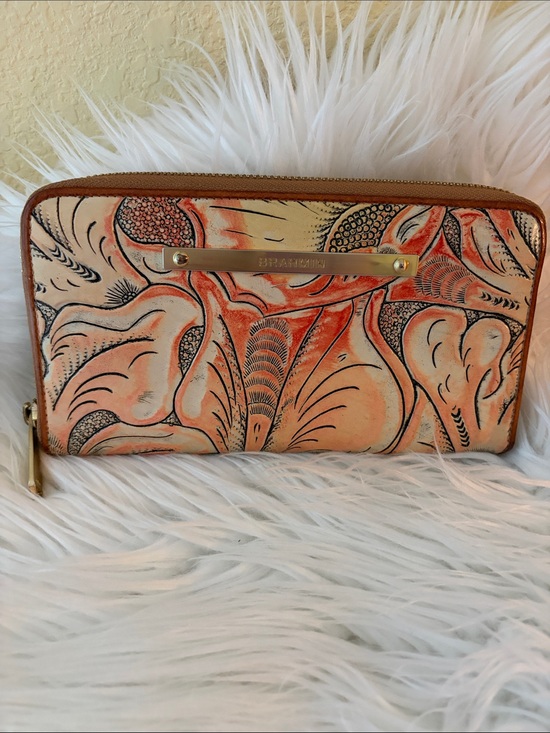 Brahmin Handbags - Brahmin Peach Floral Leather Zip Wallet with Gold Bar
